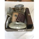 A quantity of plated items including R.A.C. badge, trinket boxes etc.