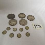5 Victorian silver crowns and 8 silver threepenny bits.