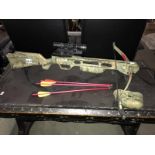 A Jaguar crossbow with sights & 3 red/yellow bolts