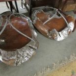 2 unusual heavy carved wooden planters/bowls.