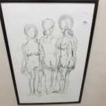 A modernist charcoal abstract of 3 female nudes signed M R Bratt.
