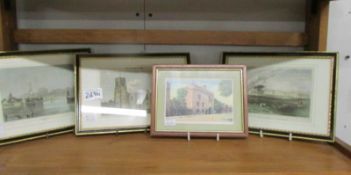 4 19th century framed and glazed engravings being Woolwich Barracks Deptford, Gravesend,