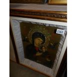 A deep cased framed and glazed religious icon (Russian),