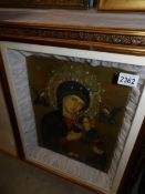 A deep cased framed and glazed religious icon (Russian),