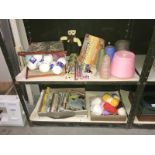2 shelves of sewing and knitting items incl.