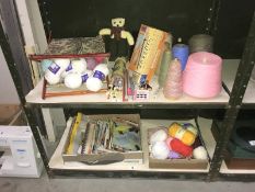 2 shelves of sewing and knitting items incl.