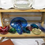 A mixed lot of coloured glass items.