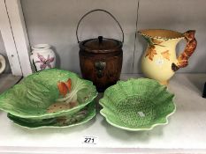 A Royal Winton dish, stand and biscuit barrel.