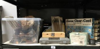 A shelf of tools including boxed screwdriver & soldering iron etc.