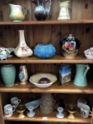 4 shelves of pottery etc., including West German jug.