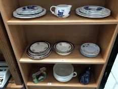 3 shelves of kitchen crockery Including blue and white etc.