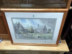 A framed and glazed watercolour entitled Christ's College Oxford, signed Dennis Flanders.