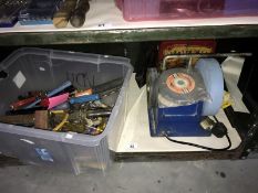 A Tormer bench grinder & polishing paste & box of assorted tools