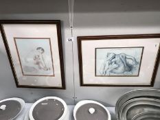 2 framed and glazed studies of nude figures.