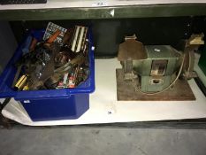 A box of assorted & a bench grinder