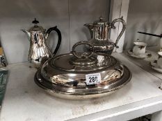 2 silver plated pots and a tureen.
