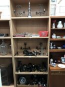 5 shelved of brass lighting parts including gas lamp parts, chandelier parts etc.