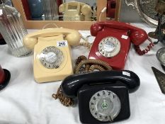 3 vintage telephones, one being a product of P.O.