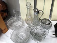 A mixed lot of glass ware including claret jug, decanters etc.