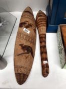 A Aborigine style wooden shield and club.