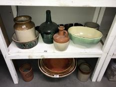 2 shelves of assorted pottery etc.