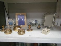 A 5 piece trinket and candelabra set and 5 assorted frames etc