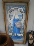 A Blue Nun framed and glazed advert.