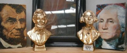 2 boxed busts of George Washington and Abraham Lincoln.