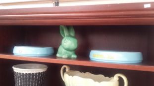 2 Babycham ashtrays and a Sylvac style rabbit