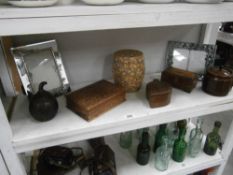 A good collection of boxes including treen examples and two ornate frames etc