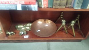 A quantity of brass items including fire dog rests