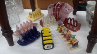 Carlton Ware Pig Book Ends And A Quantity Of Toast Racks