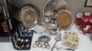 A good quality silver plated tray by Rawleigh and a plated bread board and 1 other