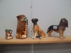 2 Hornsea pottery jugs and 2 dog figures.