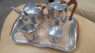 A retro tea set on tray.