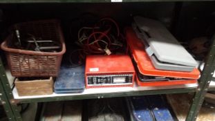 A Battery Charger, Jump Leads, Socket Sets Etc.