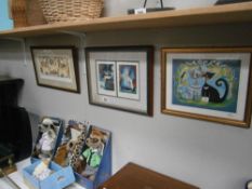 3 framed and glazed cat print.