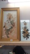A Victorian floral painting on glass and 1 other