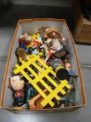 A box of vintage wooden toys and other toys