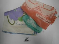 3 vintage scarves including two by Christian Dior and one by Courrages Paris