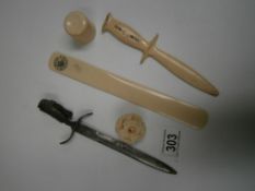 4 bone desk items and Battle of Britian shrapnel desk paper knife