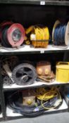 3 Shelves Of Electrical Transformers, Extension Leads, Etc.