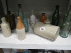 A collection of stoneware and bottles including B Cunnigham Warrington