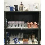 3 shelves of breweriana advertising items including stoneware flagon etc.