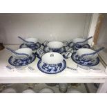 A 6 place Japanese blue & white soup set