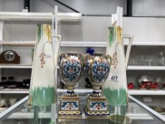 A pair of Noritake urn vases and a pair of Burslem jugs