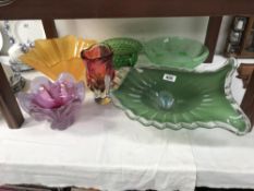 A quantity of coloured art glass bowls