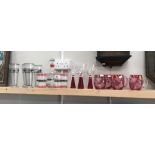 6 ruby cut glass glasses and drinks set etc.