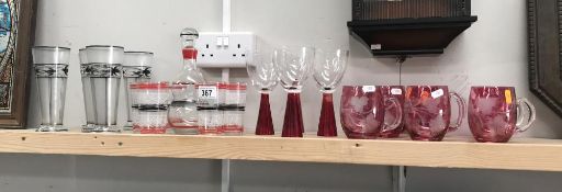 6 ruby cut glass glasses and drinks set etc.