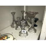 3 pairs of glass candlesticks & sweet meat dish etc.